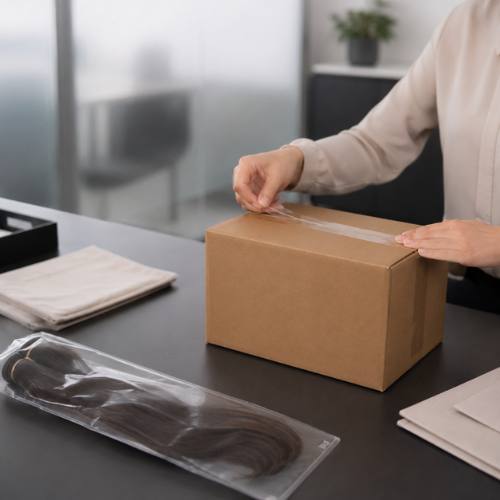 Packing a hair extension order for a seller's store